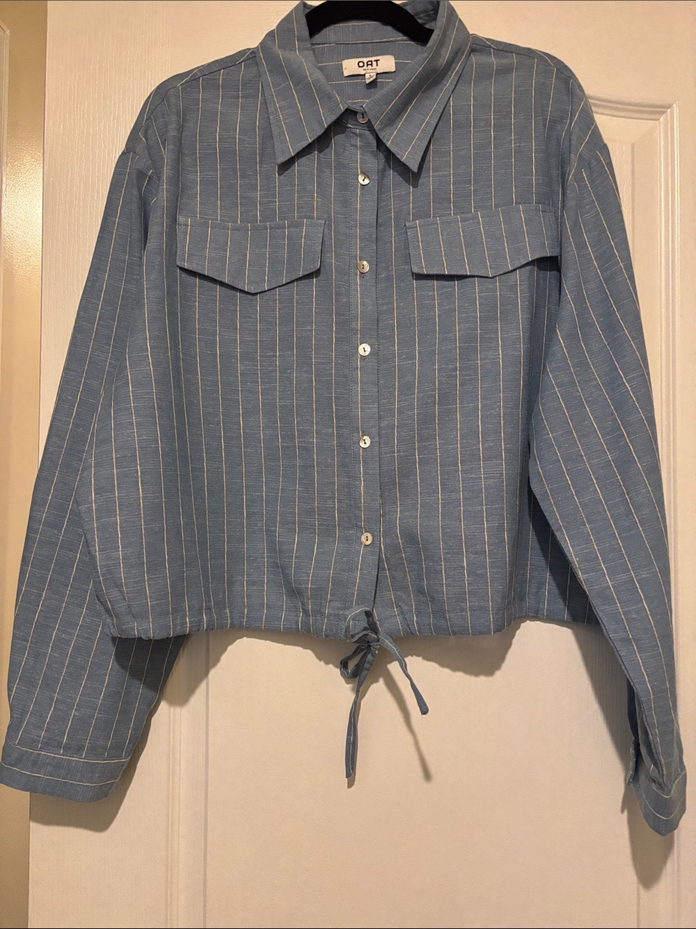 OAT Blue Pinstripe Button-Up Shirt Jacket